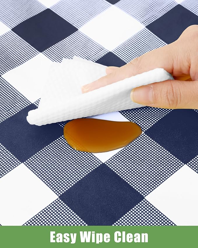 Smiry 8 Packs Gingham Disposable Table Cloth, 54 x 108 Inch Waterproof Plastic Tablecloth, Rectangle Navy and White Checkered Table Covers for Picnic, Birthday, Party