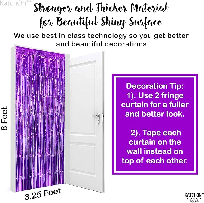 KatchOn, Metallic Purple Foil Fringe Curtain 3.2x8 Ft, Pack of 2 | Streamer Backdrops for Purple Birthday Decorations, Mermaid Birthday Decor for Home | Backdrops for Graduation Decorations 2026
