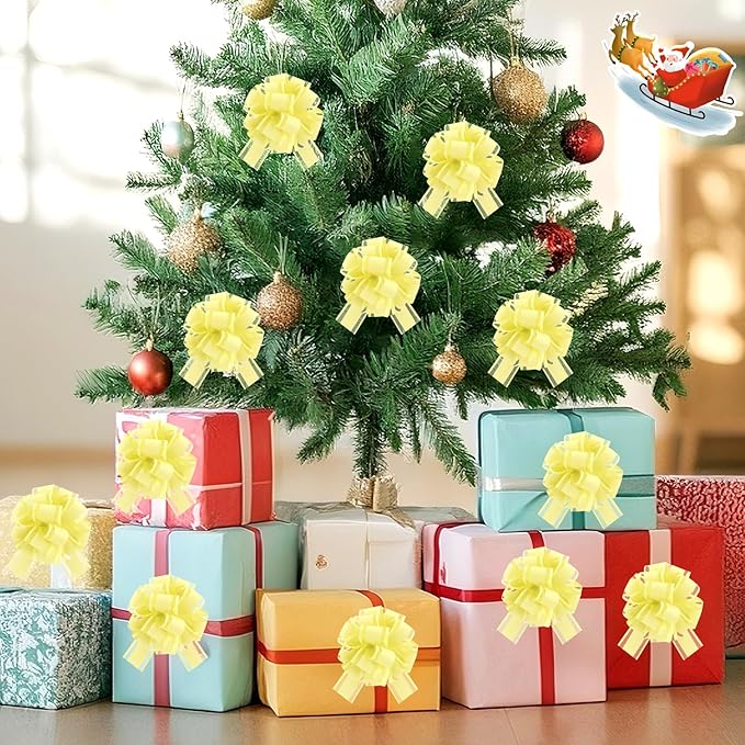 12 Pcs Yellow Gift Bow Pull Bows for Gift Warpping Christmas Warp Ribbon Bow Party Birthday Wedding Solid Bows for Bikes Anniversary Boxes Flower Decorations Valentine's Day (Yellow-E)