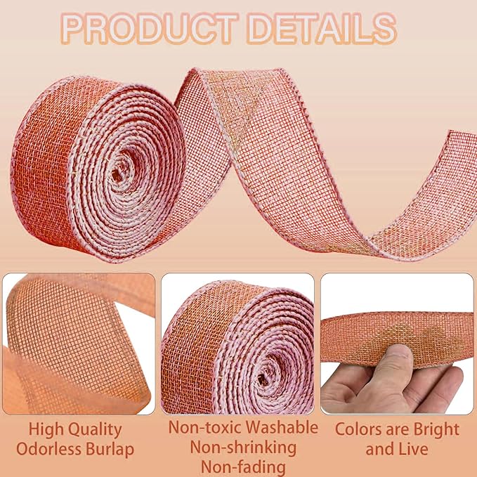 Orange Burlap Ribbon 1 inch X 10 Yard Natural Linen Woven Burlap Ribbons DIY Handmade Edging Production Wreath Holiday Decoration Ribbon Gift Wrapping Orange Linen Ribbons