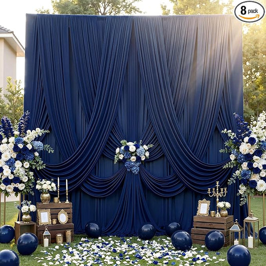 40ft×12ft Wrinkle Free Navy Blue Backdrop Curtain for Wedding Parties, 8 Panels 5×12ft Long Silky Polyester Fabric Backdrop Drapes Photo Back Drop Cloth for Graduation Photography Background