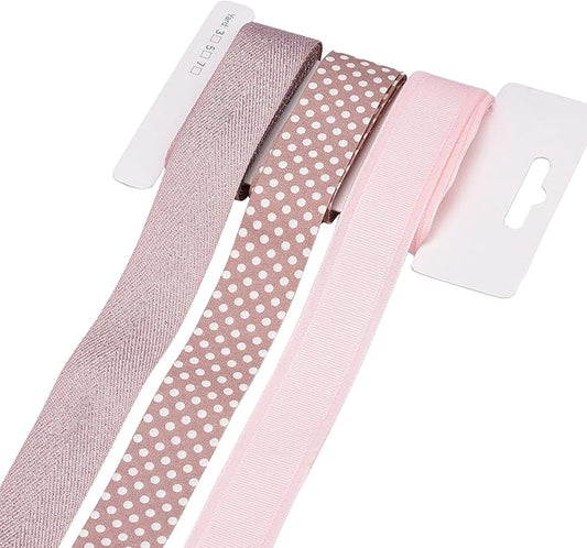 BEEFLYING 3 Styles Pink Wire Edged Ribbons for Gift Wrapping Decoration 25~28mm×2.7m Herringbone Ribbon Spot Ribbon for Wedding Party Decoration Hair Bows Flower Designs Sewing and Craft, 9 Yards