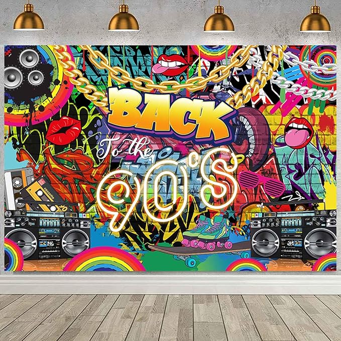 Sensfun 90's Party Decorations Back to 90's Banner 90's Backdrop Hip Hop Graffiti Brick Wall Background Retro 1990s Birthday Party Decorations Backdrop for Photography Photo Booth Props 7x5ft
