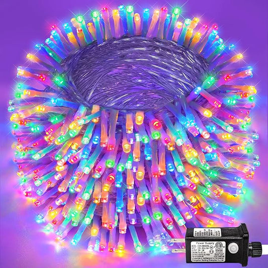 Christmas Lights Indoor Outdoor 197ft 600 LED Christmas String Lights Indoor 8 Modes Clear Wire, Plug in Waterproof Twinkle Fairy Lights for Bedroom Tree Christmas Decorations, Multicolor