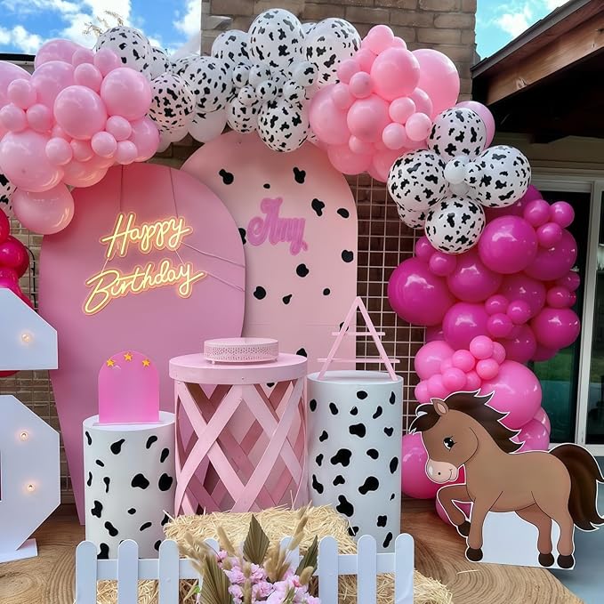 Cowgirl Balloons, 12 Inch Hot Pink Pastel Pink White Cow Print Balloon with Confetti Latex Balloon for Cowgirl Bridal Shower Bachelorette Party Decor Farm Birthday Rodeo Party Decorations Supplies
