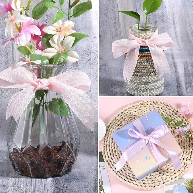 BEEFLYING 3 Styles Wire Edged Ribbons for Gift Wrapping, 25~28mm×2.7m Fabric Ribbons Guipure Ribbons for Wedding Party Decoration Hair Bows Flower Bounquet Sewing and Craft, 9 Yards