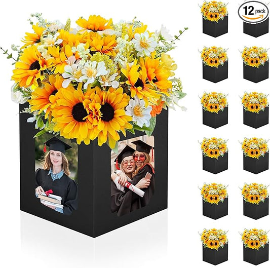 FYSUIMU 12Pcs Graduation Table Centerpieces Box 6/7 Inch Picture Display Reusable Photo Props Box Frame for Congrats Grad Wedding Decor Flower Arrangements, Black