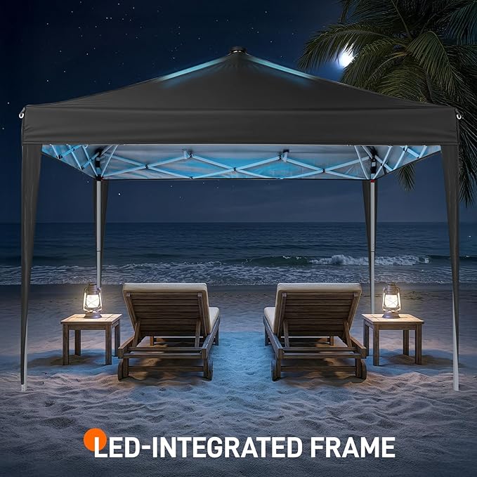 Outvita 10x10ft Ez Pop Up Canopy, Portable Instant Canopy Tent with 4 SideWalls & Meteor LED Lights for Outdoor Events, Party, Wedding, Birthday,Graduation