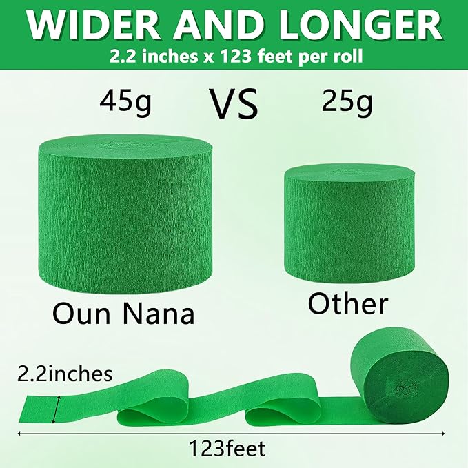 Crepe Paper Streamers 6 Rolls Green 2.2 Inches 738 Feet, Party Supplies DIY Crafts for Birthday, Wedding, Baby Shower, Bachelorette, Graduations Decorations