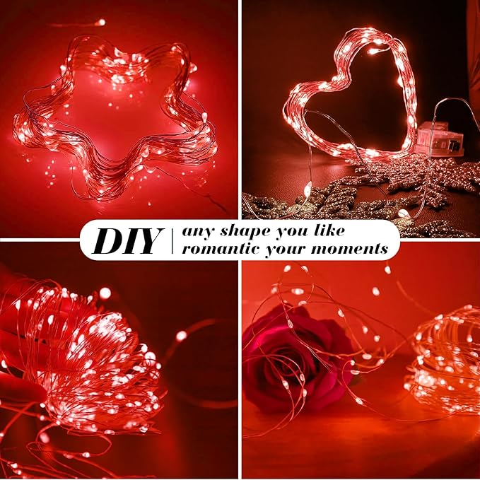 ZGWJ 12 Pack Fairy Lights Battery Operated, 7FT 20LED Mini Fairy String Lights Silver Wire 3 Modes for DIY, Parties, Wedding, Bedroom, Halloween Christmas Decoration- Red