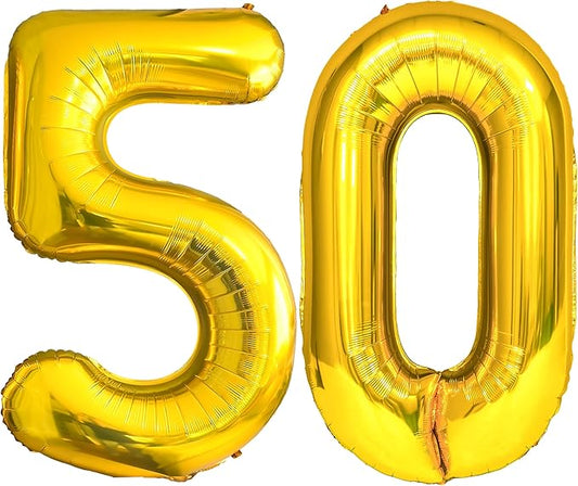 FIROMI 50 Number Balloons Gold Big Giant Jumbo Huge Foil Mylar 50 Balloon Numbers for 50th Birthday Party Anniversary Events Decorations 40-inches