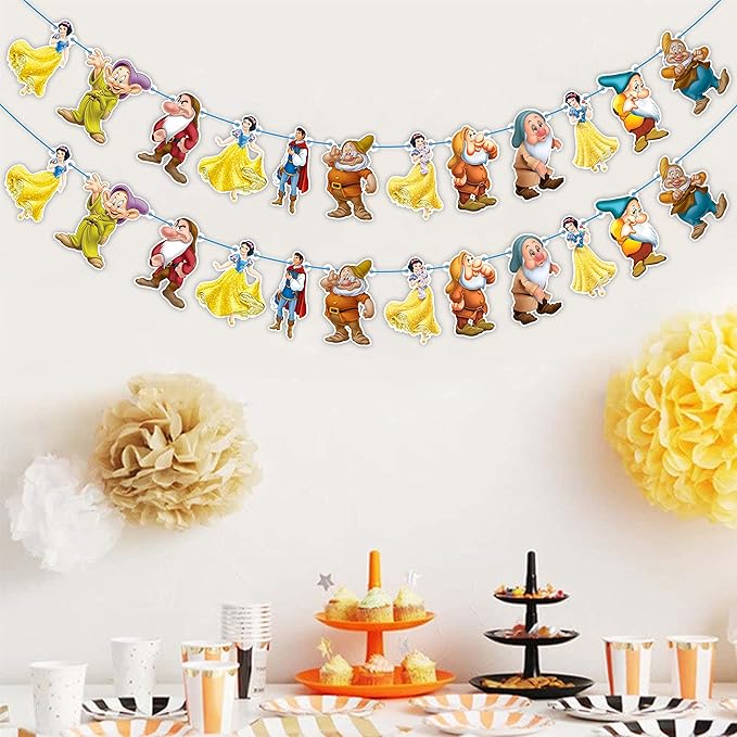 Snow White and The Sevn Dwafs Garland Decoration – Magical Princess Birthday Party Supplies – Colorful and Durable Birthday Garland for Party Decorations – Perfect for Boys and Girls Celebration