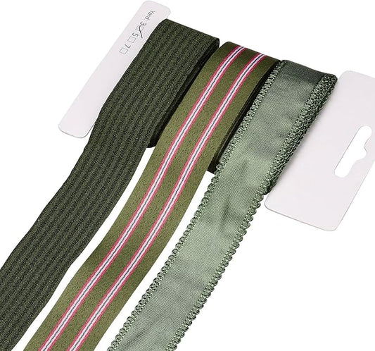BEEFLYING 3 Styles 9 Yard Olive Green Wire Edged Ribbons for Christmas Gift Wrapping Deco 25~28mm×2.7m Stripe Ribbons Satin Ribbons for Wedding Party Deco Hair Bows Flower Designs Sewing and Craft