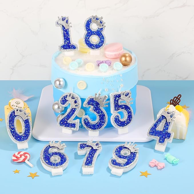 Blue Birthday Candle Crown Number 6 Candle with Sequins Cake Candles Cupcake Decorations Party Decor for Anniversary Celebrations Supplies