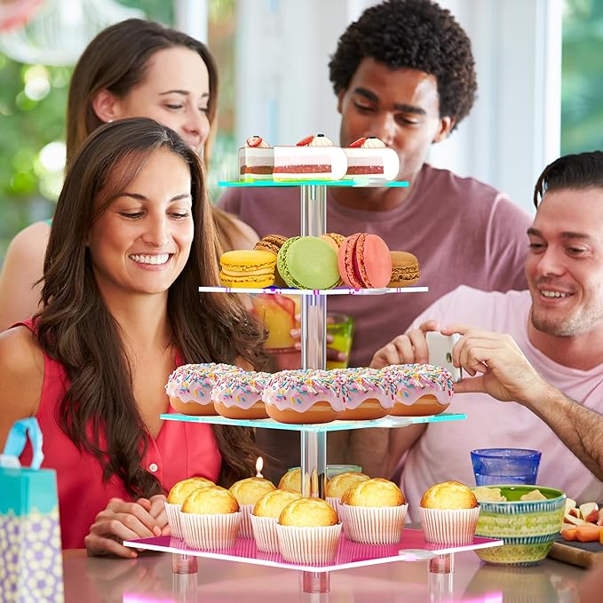 weddingwish 4 Tier LED Cupcake Stand, Clear Acrylic Cupcake Tower with Rechargeable Light, Cupcake Holder for 50 Cupcakes, Cupcake Dessert Display Stand for Parties,Weddings,Birthdays,Baby Shower