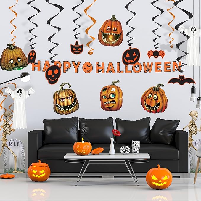 Beistle 5 Piece Paper Creepy Jack-O-Lantern Cut Outs, Halloween Party Decorations, Fall Décor, Made In USA Since 1900