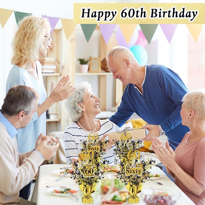 Tatuo 4 Pcs Metallic Foil Spray Centerpiece Happy 30th 40th 50th 60th Years Centerpiece Table Decorations for Black and Gold Birthday Anniversary Wedding Party Table Decor(60th Birthday)