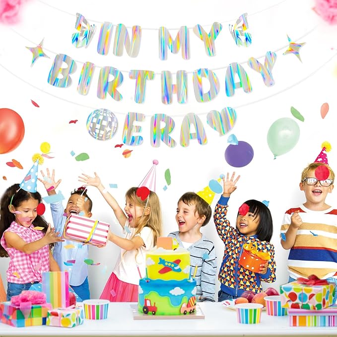 Iridescent In My Birthday Era Banner, Pre-Strung Fun Birthday Decorations supplies, Vibrant Cute Party Sign with Aurora, Rainbow & flames Effects