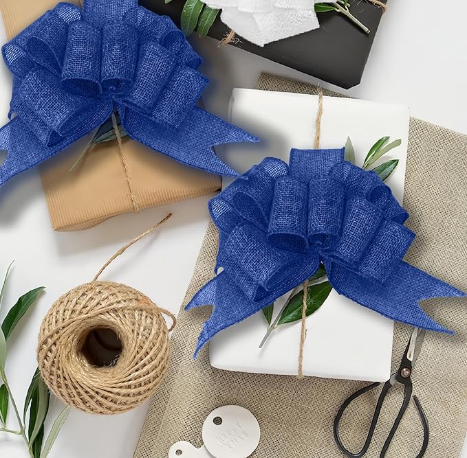 Blue Burlap Ribbon 2 inch X 10 Yard Natural Blue Woven Ribbon DIY Handmade Solid Wired Edging Production Wreath Holiday Decoration Gift Ribbons for Gift Wrapping