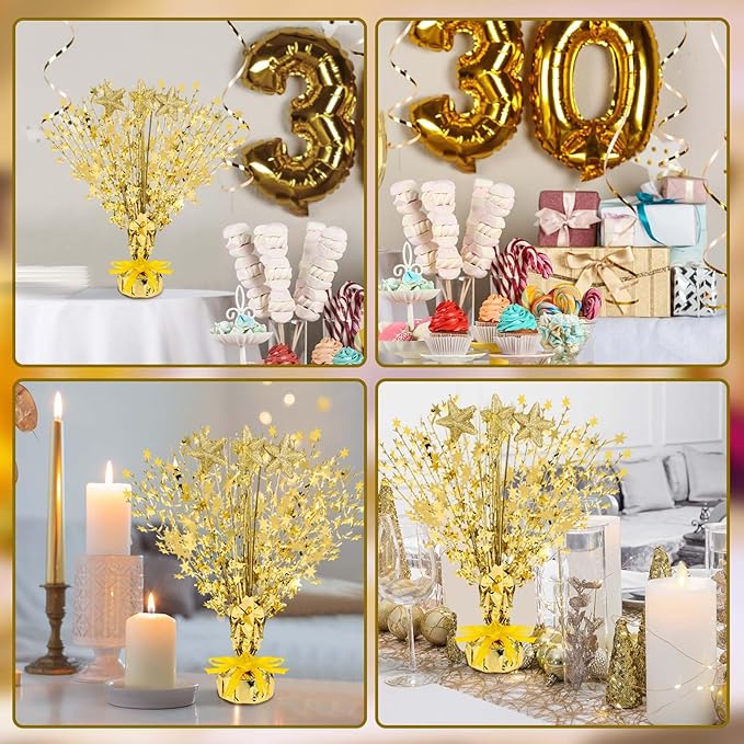 Wenqik 6 Pcs Spray Centerpiece Foil Star Centerpieces New Year Christmas Metallic Star Table Decorations for Party Event Anniversary Memorial Dining Holiday Celebration(Gold)