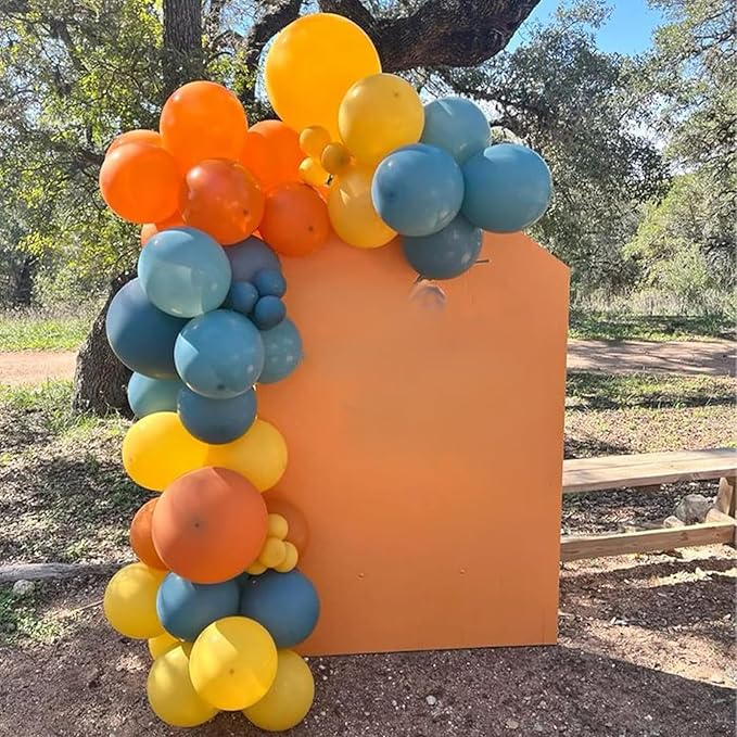 HILAVO Retro Blue Yellow and Orange Balloons, 60PCS 12 Inch Slate Blue Burnt Orange Mustard Yellow Balloons for Here Comes the Son Baby Shower Kids Birthday Party Boho Party Decorations