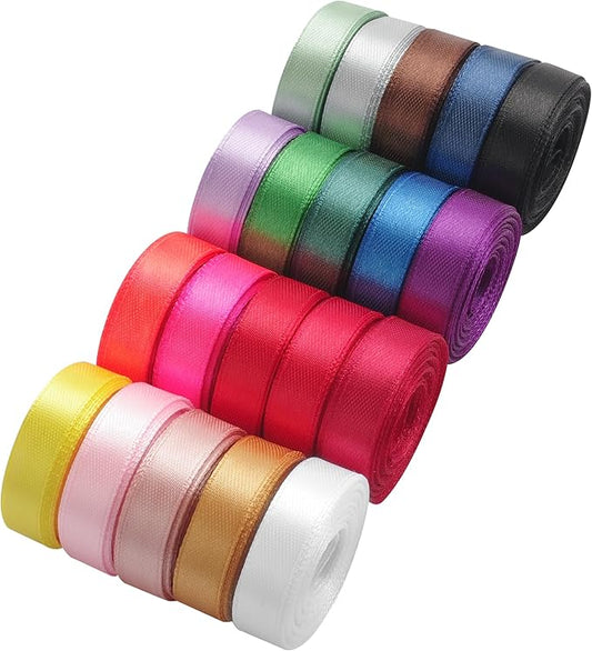 LIUYAXI Rainbow Satin Ribbon, 3/8 Inch x 20 Rolls Total 100 Yards, Colorful Ribbon Perfect for Gift Wrapping, Flower Bouquets, Hair Bows Making, Wedding Decor, Christmas