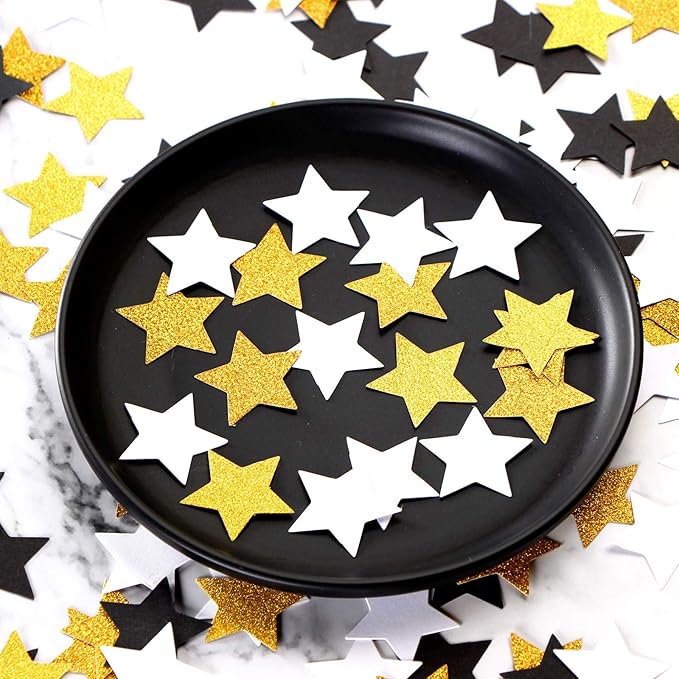 300pcs Black White Gold Confetti,Glitter Paper decor Twinkle Little Star Table Confetti,Birthday Graduation 2025 Fathers Day Wedding Baby Shower Party Decorations Circle Dots Lasting Surprise