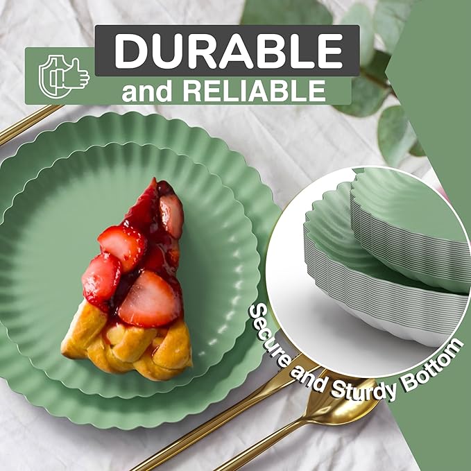 Trendables Floral Paper Plates 8.5 Inch & 10.5 Inch 80 Pcs Dinner Plate Set Fancy Disposable Plates for Party for 40 Guests 40 X 8 & 40 X 10 Large & Small Paper Plate Set for Parties Matcha