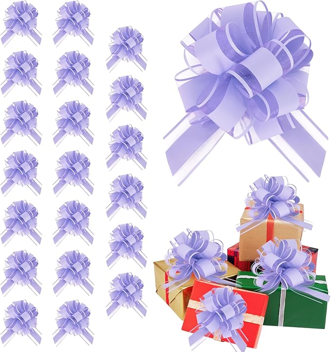 20pcs 7 Inch Pull Bows Pastel Purple Gift Wrap Bows for Gift Wrapping, Ribbon, Party Decorations