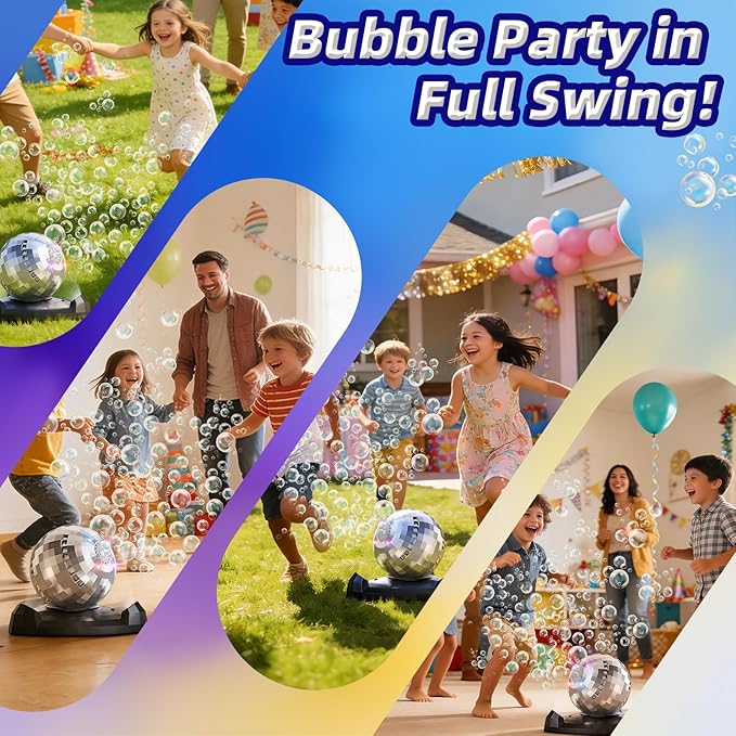 Bubble Machine for Kids & Toddlers 1-3, Automatic Disco Bubble Blower Maker with Bubble Solution, LED Lights & 360° Rotation, 10000+ Bubbles Per Min, Outdoor Game Toy for Easter Birthday Party