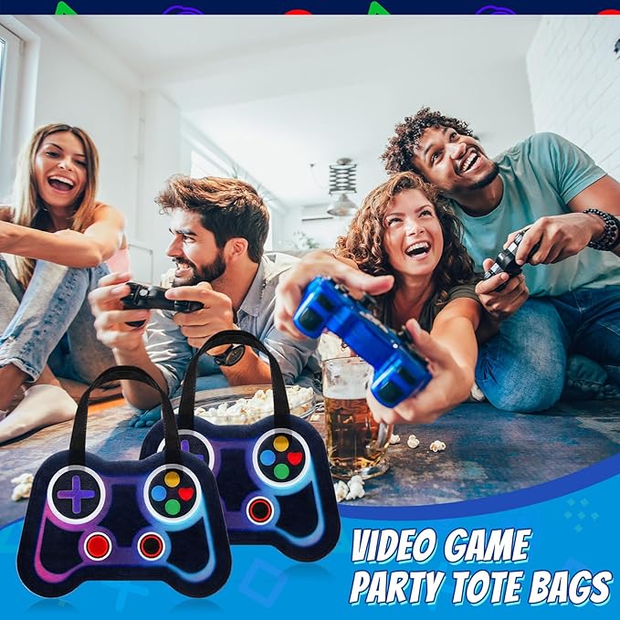 Silkfly 12 Pcs Video Game Party Favor Bags Non Woven Reusable Gaming Goodie Treat Gift Bags with Handles Gaming Party Supplies Class of 2026 Graduation Favors (Neon Color)