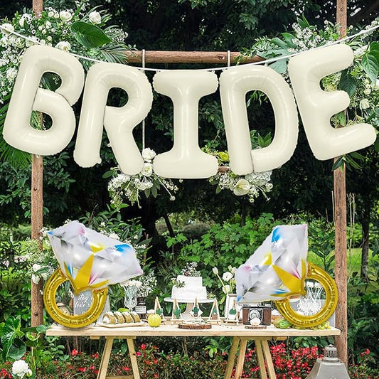 40 Inch BRIDE and Diamond Ring Balloon for Bachelorette Bridal Shower, Large Bride Mylar Foil Letter Balloon Engagement Wedding Photo Booth Decor Party Favors
