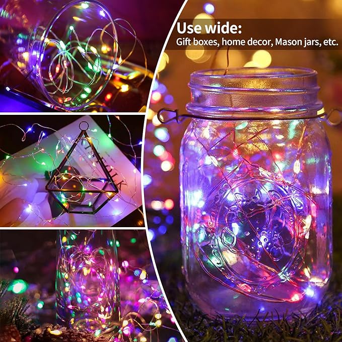 24 Pack Fairy Lights Battery Operated, 7FT 20 Mini LED Fairy Lights Silver Wire Twinkle Lights for DIY, Parties, Wedding, Bedroom, Christmas Decoration (Multi-Colored)