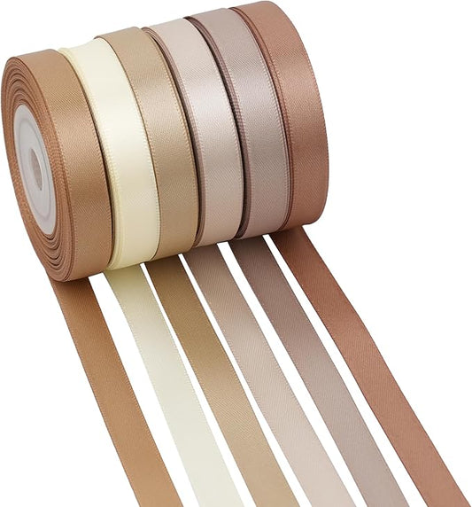 Champagne Gold Ribbon 3/8 Inch, Double Face Satin Ribbon 6 Rolls 60 Yards, Thin Champagne Ribbon for Wedding Invitations, Gift Wrapping, Hair Bows, Crafts, Party Decor