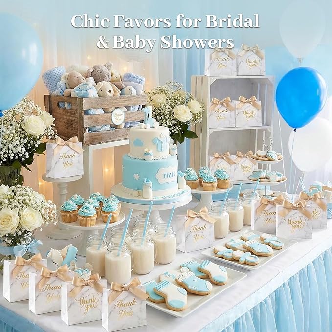 VGOODALL 24PCS Thank You Gift Bags, 4.5x3.9x1.8Inches Mini Party Favor Bags White Treat Boxes with Bow Ribbon for Wedding Bridal Baby Shower Birthday Party