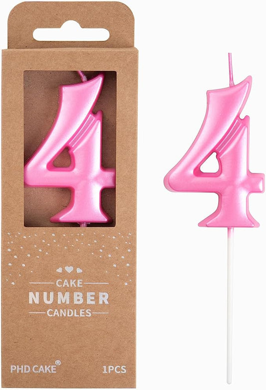 PHD CAKE 2.76 Inch Elegant Pink 4 Number Birthday Candles, Pink Number Candles, Cake Number Candles, Party Celebration