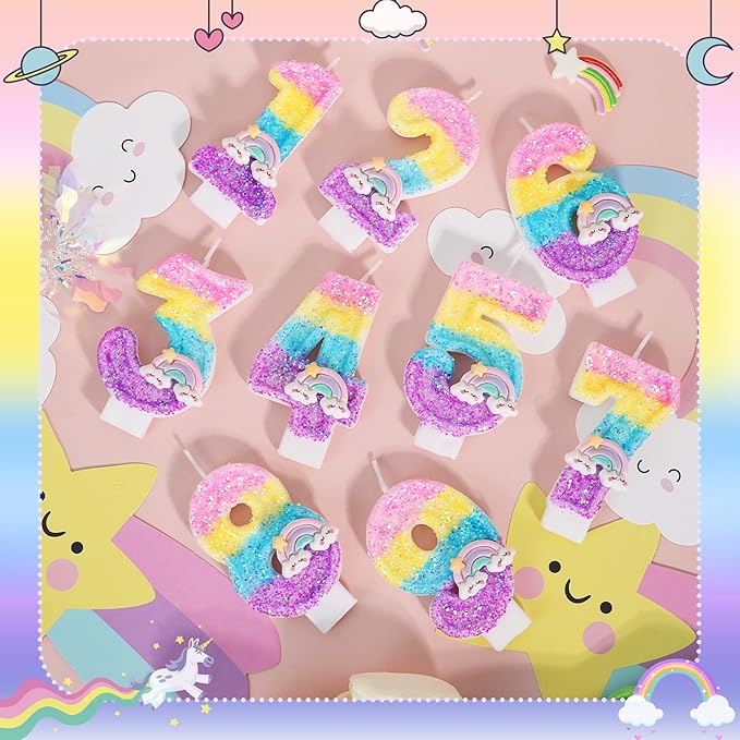 Rainbow Candles for Cakes, Number 1 Candle Rainbow Cake Topper for First Birthday Decorations for Girl and Boy