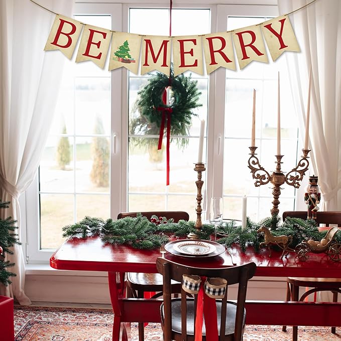 Christmas Decoration - Be Merry Xmas Banner Wall Hanging Holiday Decor for Fireplace, Wall or Outdoor - Christmas Party Supplies & Decor Banner for Home Office Room（Xmas Tree） - A01