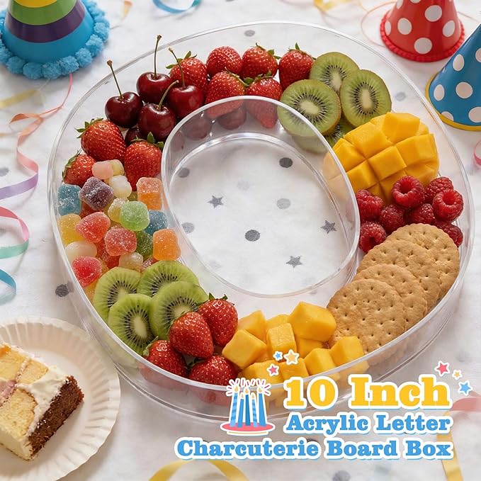 Ledido 10’’ Acrylic Letter Charcuterie Board Box, Reusable Fillable Serving Tray for Candy Cake Fruit Snack, Easy-Clean Acrylic Charcuterie Tray for Birthday Anniversary Party Decorations, Letter O