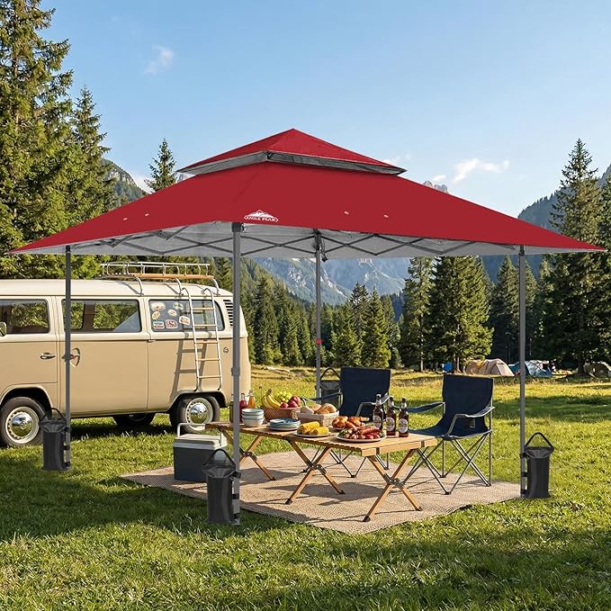 EAGLE PEAK 13x13 Straight Leg Pop Up Canopy Tent Instant Outdoor Canopy Easy Single Person Set up Folding Shelter w/Auto Extending Eaves 169 Square Feet of Shade (Red)