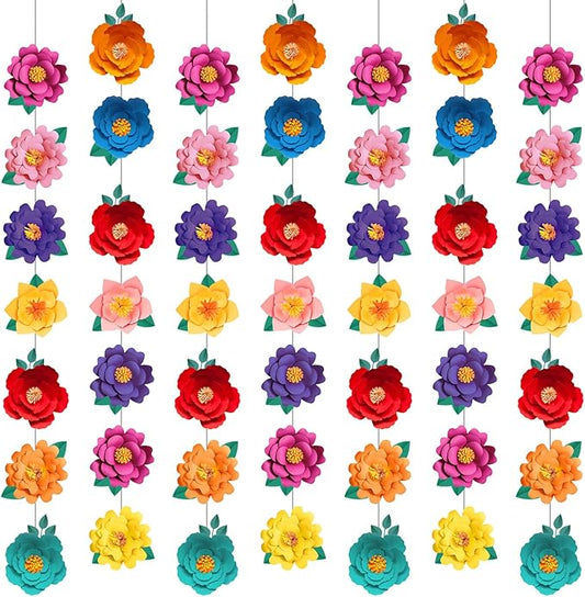 Spakon 8 Pcs Mexican Paper Flower Decorations Mexican Fiesta Garlands Cinco de Mayo Flat Floral Hanging Banner Cutouts for Birthday Decorations Baby Shower Cinco De Mayo Party Decor