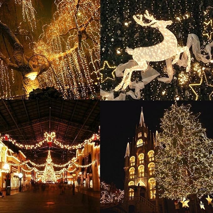 Fairy Lights Outdoor String Lights 33ft 100 LED with Memory Modes Controller, Extendable Christmas Lights Decorations for Wedding, Ramadan, Christmas, Valentine, Patio, Indoor and Outdoor (Warm White)