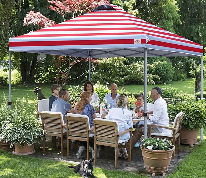 MASTERCANOPY Durable Pop-up Canopy Tent with Roller Bag (10x10, Red Stripe)