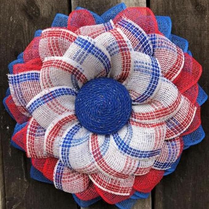 3 Rolls Red White and Blue Stripe Deco Mesh Ribbon for Patriotic Wreath Making Supplies, 10 Inch x 30FT Metallic Foil Burlap Deco Mesh Fabric for DIY Crafts Door Wreath Swags and Decorating