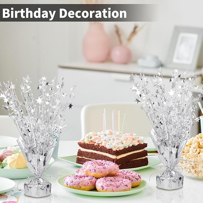 6 Pack Metallic Foil Spray Centerpiece Table Decoration Silver Star Party Centerpieces Table Decorations for Birthday Wedding Anniversary 2026 Graduation Party Decor