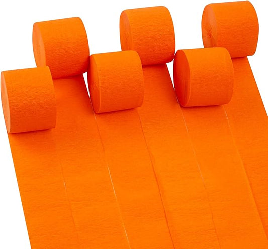 6 Rolls 492ft Colorful Crepe Paper Streamers,Pack of Paper Party Streamers for Orange Party Decorations, Birthday Decorations, Wedding Decorations (1.8 Inch x 82 Ft/Roll)