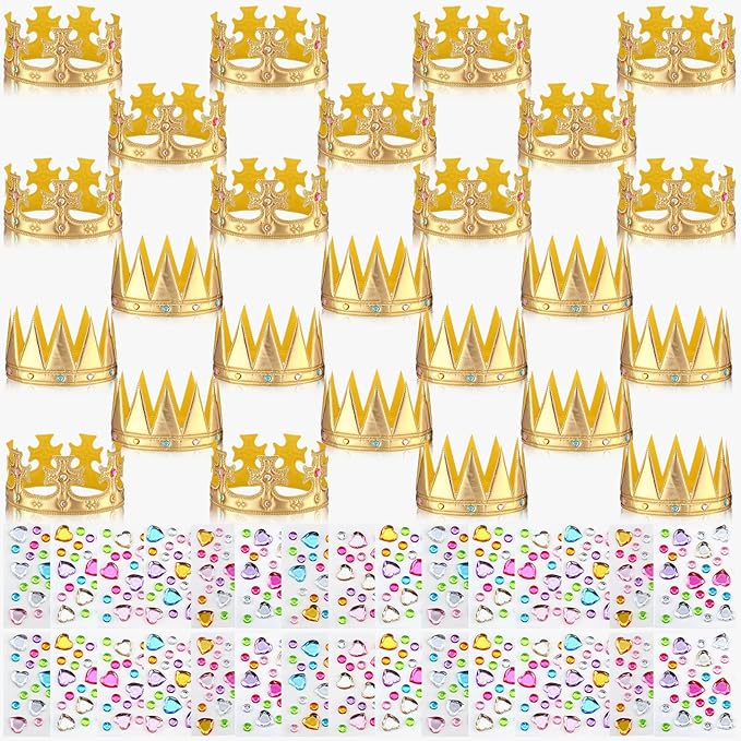 Yaomiao 66 Pieces Foam Princess Tiaras DIY Crowns Kids Party Favors Craft Crystal Diamond Sticker Girls Making Your Own Tiara (66 Pcs,Gold,Stylish Style)