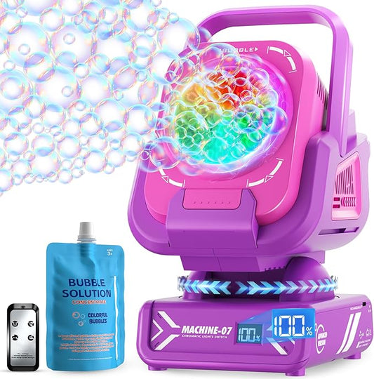 Bubble Machine,Bubble Maker for Party,Outdoor Toys for Kids,Rechargeable/with Remote Control / 7 Color RGB Lights,Wedding Birthday Party, Summer Activities Bubble Blower Gift for Boys & Girls