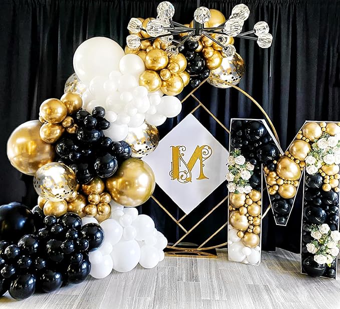 ELTNEGSA 134Pcs Black And Gold Balloon Garland Arch Kit for Birthday Party Decorations