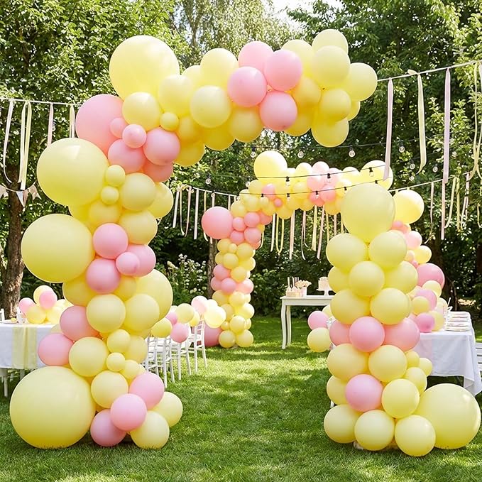 RUBFAC 135pcs Pastel Yellow Balloons, Latex Light Yellow Balloon Different Sizes 18 12 10 5 Inch for Garland Arch Baby Shower Anniversary Wedding Birthday Party Decorations